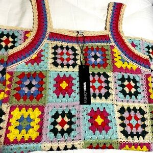 Fashion Nova Multicolor Crochet Patchwork Top